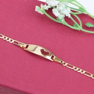 "Heart Cutout Rose Gold Bracelet with Figaro Chain, XPBL0988